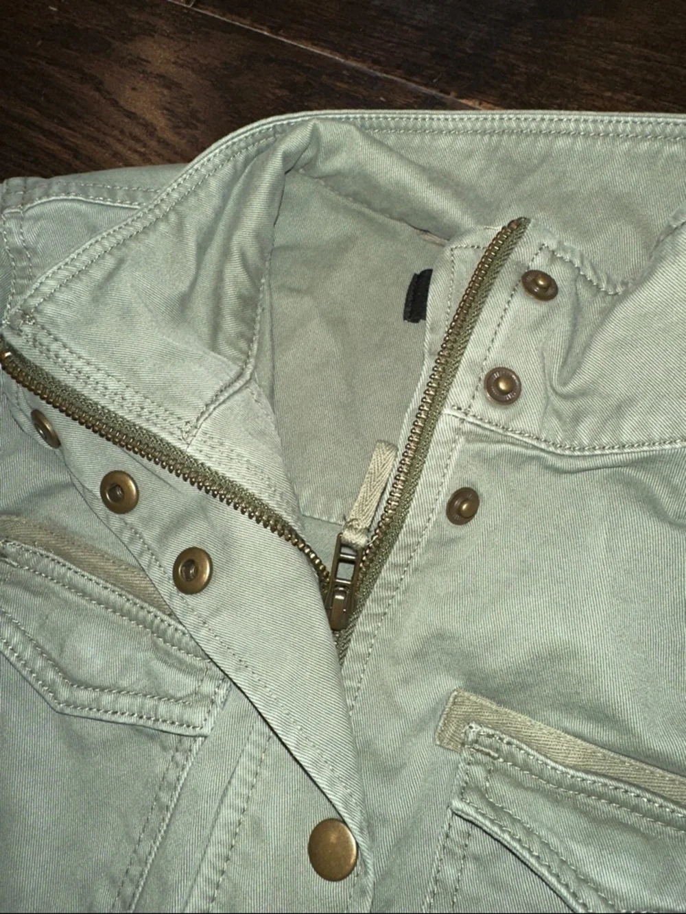 Talbots olive green  Utility Jacket with Snap Front size petite